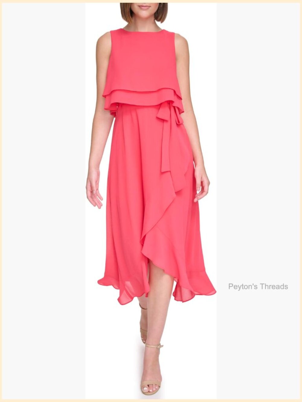 Sleeveless Chiffon Popover Midi Guest of Wedding Dress